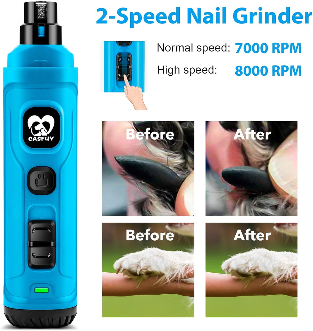Dog Nail Grinder with 2 LED Light - New Version 2-Speed Powerful Electric Pet Nail Trimmer Professional Quiet Painless Paws Grooming & Smoothing for Small Medium Large Dogs(Bright Blue)