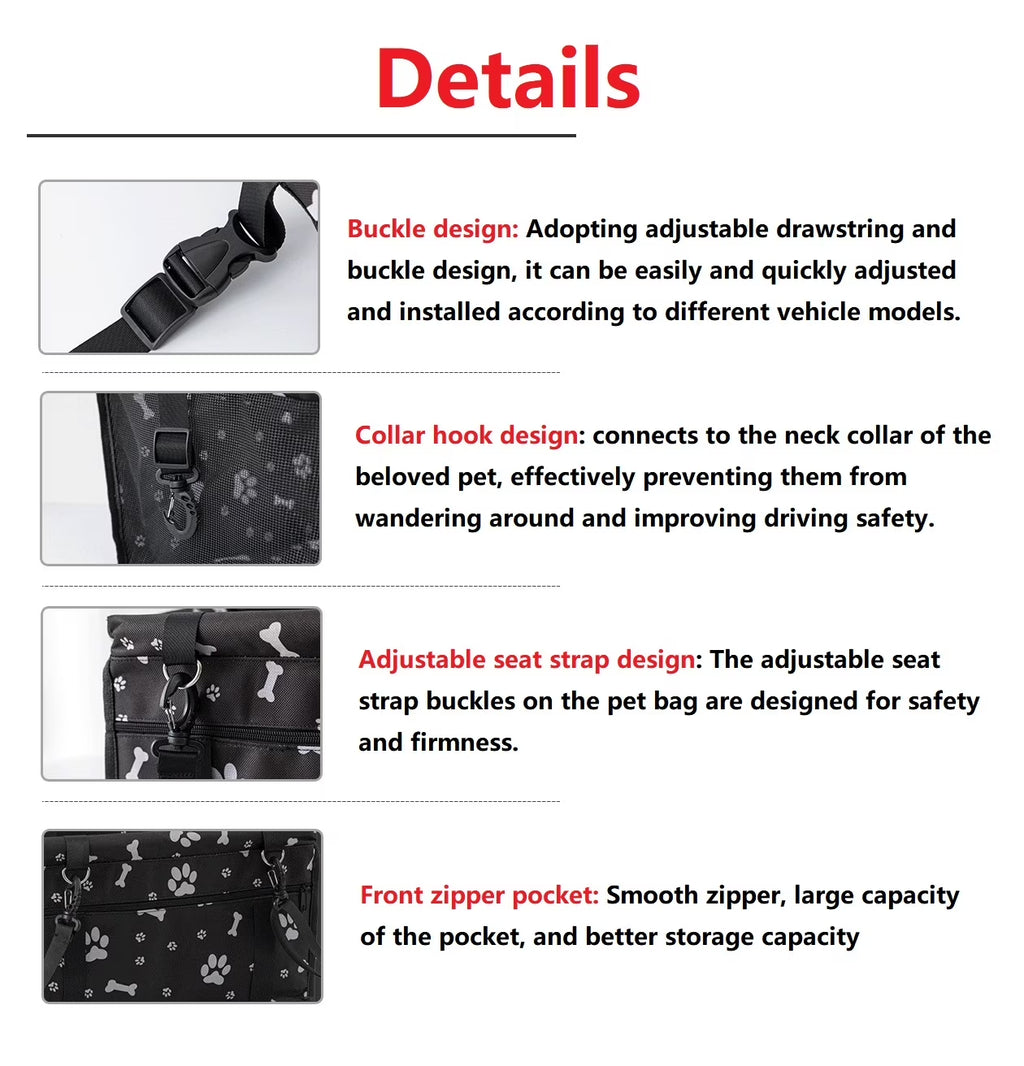 Pet Dog Cat Car Seat Booster for Small & Medium Pets, Portable Breathable Foldable Pet Carrier Seat Safety Anti-Collapse for Travel with Seat Belt, Gray Printed