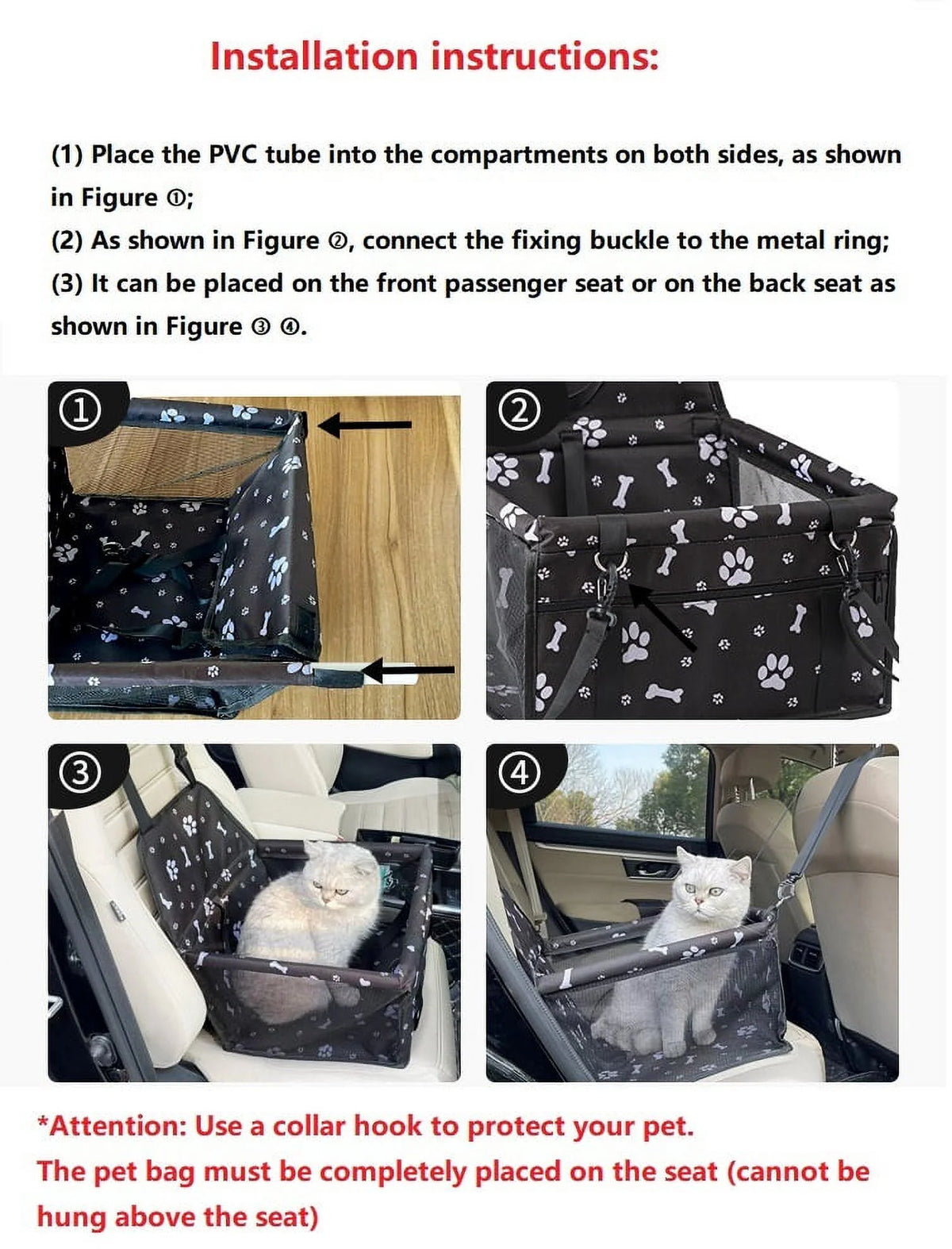 Pet Dog Cat Car Seat Booster for Small & Medium Pets, Portable Breathable Foldable Pet Carrier Seat Safety Anti-Collapse for Travel with Seat Belt, Gray Printed