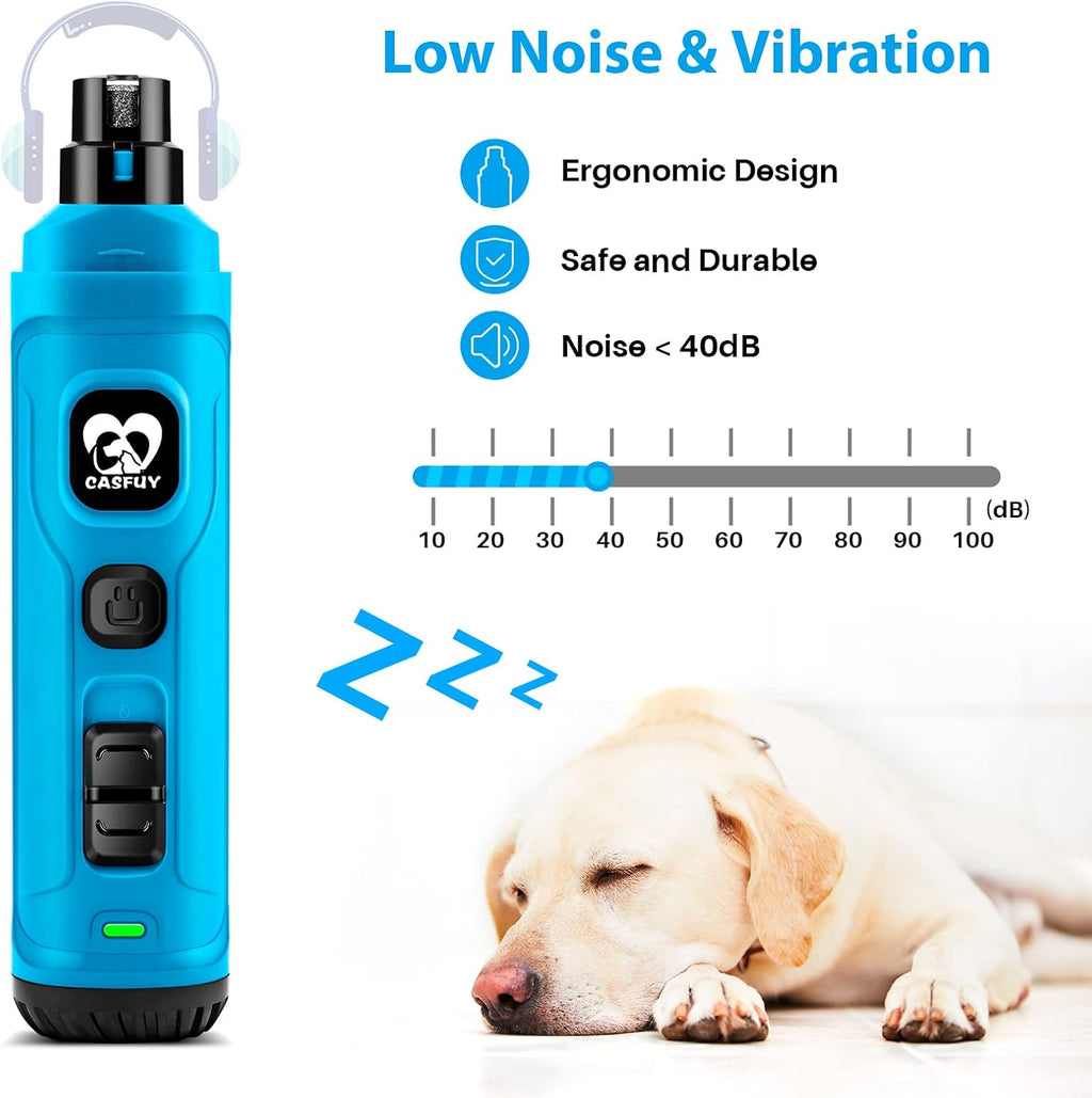 Dog Nail Grinder with 2 LED Light - New Version 2-Speed Powerful Electric Pet Nail Trimmer Professional Quiet Painless Paws Grooming & Smoothing for Small Medium Large Dogs(Bright Blue)