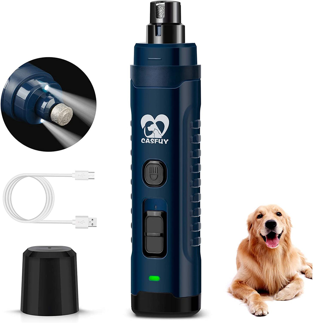 Dog Nail Grinder with 2 LED Light - 4.8V Super Powerful 2-Speed Electric Pet Nail Trimmer for Medium Large Dogs Quiet Rechargeable Painless Paws Grooming & Smoothing Tool (Dark Blue)