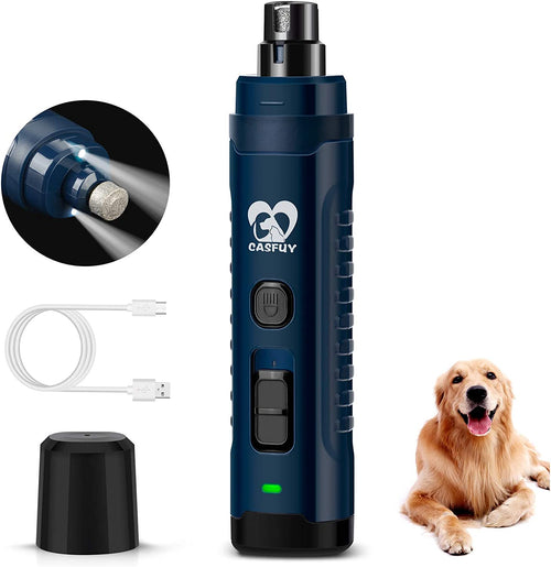 Dog Nail Grinder with 2 LED Light - 4.8V Super Powerful 2-Speed Electric Pet Nail Trimmer for Medium Large Dogs Quiet Rechargeable Painless Paws Grooming & Smoothing Tool (Dark Blue)