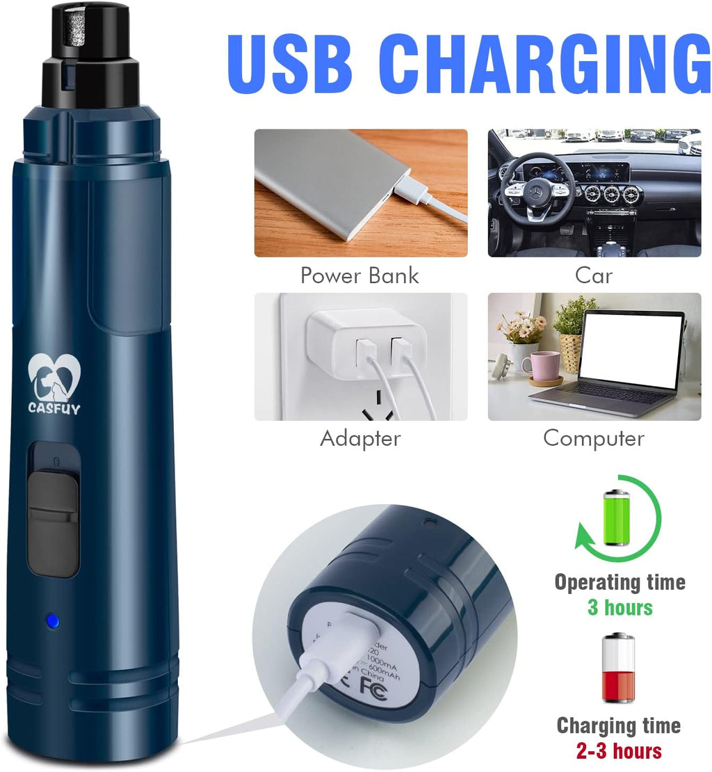 Dog Nail Grinder with LED Light - Upgraded 2-Speed Electric Pet Nail Trimmer Powerful Painless Paws Grooming & Smoothing for Small Medium Large Dogs & Cats (Dark Blue)