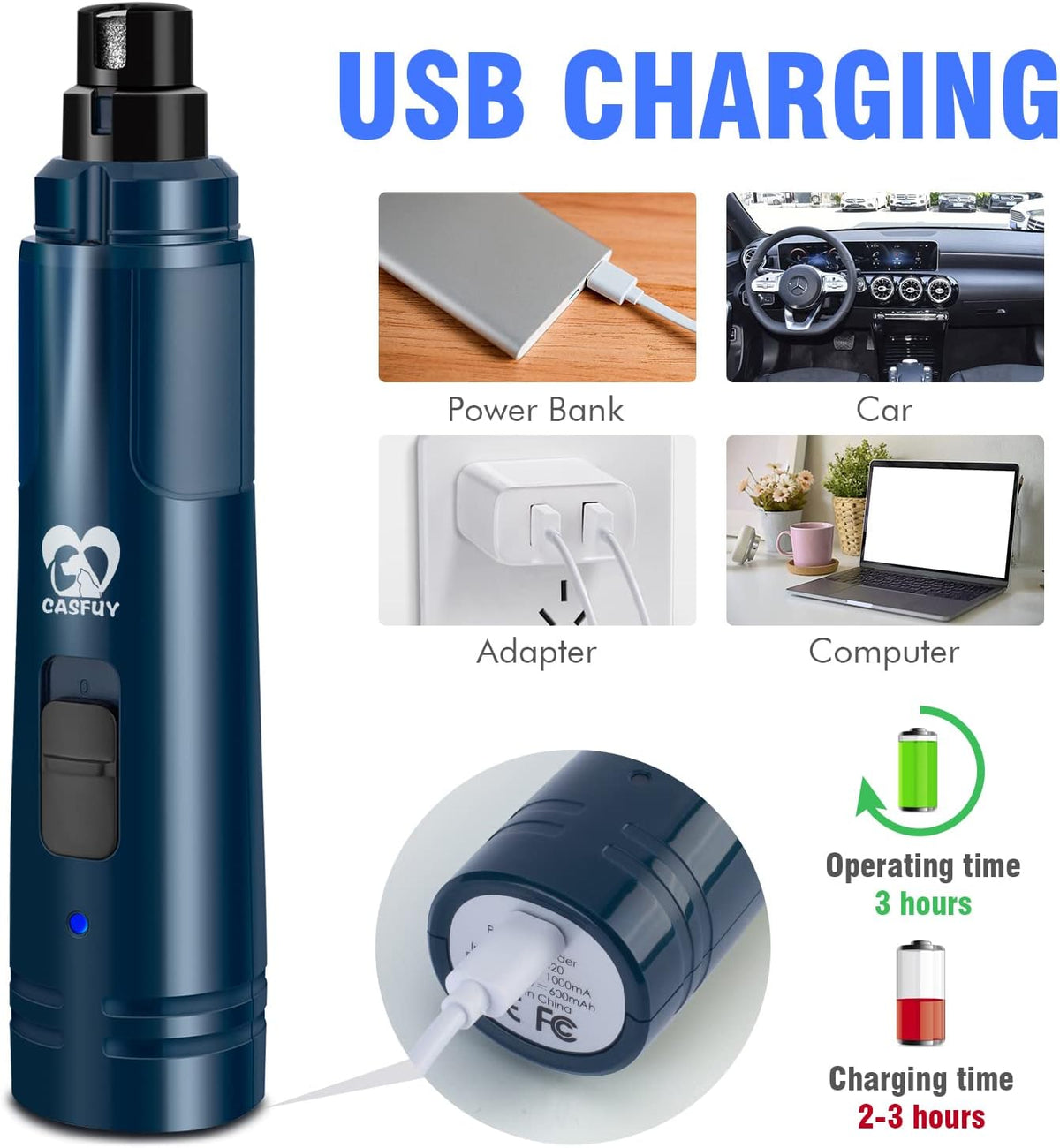 Dog Nail Grinder with LED Light - Upgraded 2-Speed Electric Pet Nail Trimmer Powerful Painless Paws Grooming & Smoothing for Small Medium Large Dogs & Cats (Dark Blue)