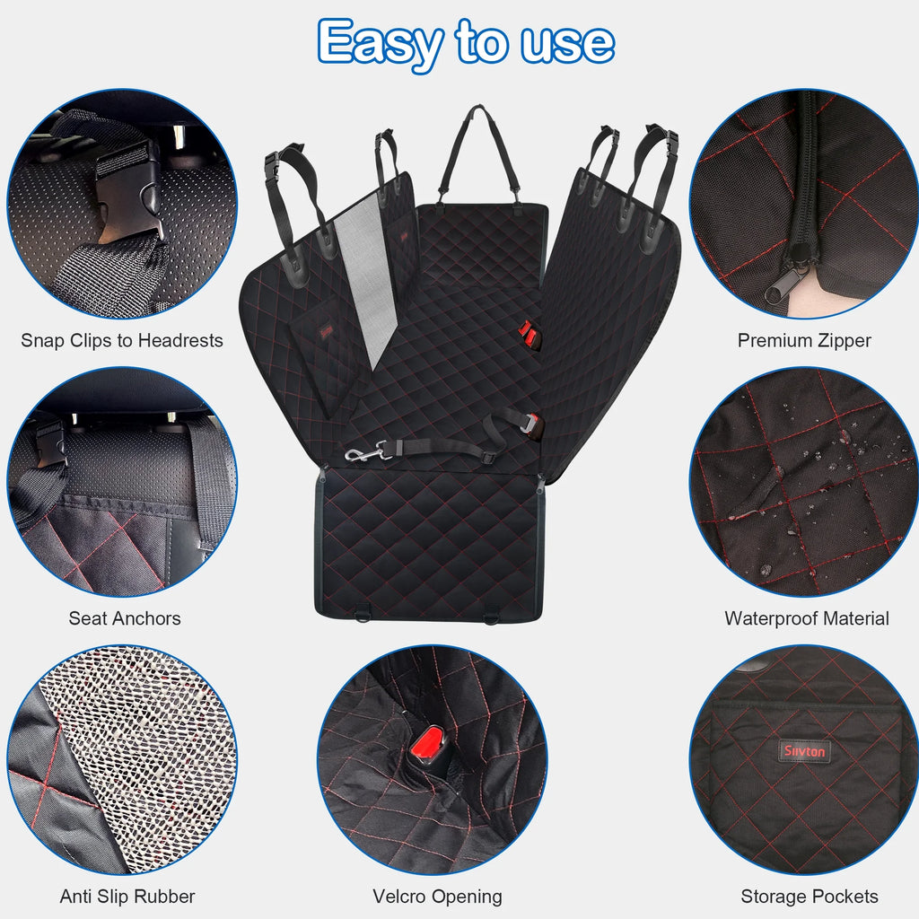 Dog Car Seat Cover for Back Seat, Waterproof Car Seat Protector for Dogs with Side Flaps, Scratchproof Dog Backseat Cover, Durable Nonslip Dog Hammock for Sedans, Trucks, Suvs, Standard