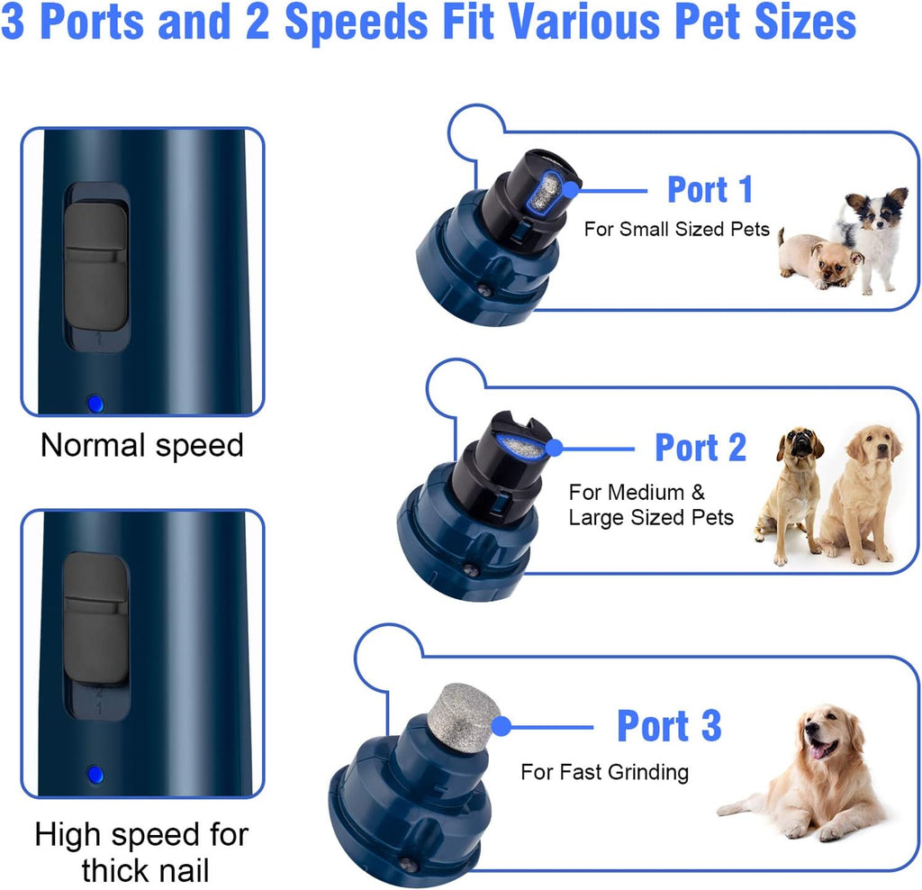 Dog Nail Grinder with LED Light - Upgraded 2-Speed Electric Pet Nail Trimmer Powerful Painless Paws Grooming & Smoothing for Small Medium Large Dogs & Cats (Dark Blue)
