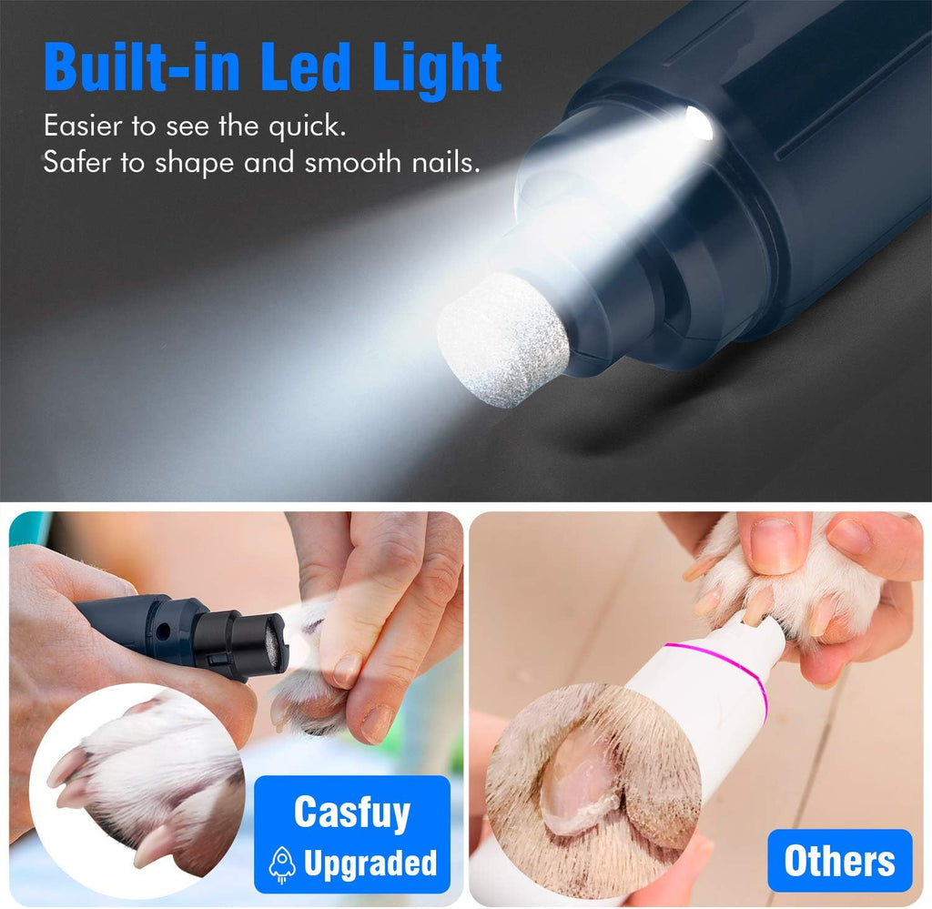 Dog Nail Grinder with LED Light - Upgraded 2-Speed Electric Pet Nail Trimmer Powerful Painless Paws Grooming & Smoothing for Small Medium Large Dogs & Cats (Dark Blue)