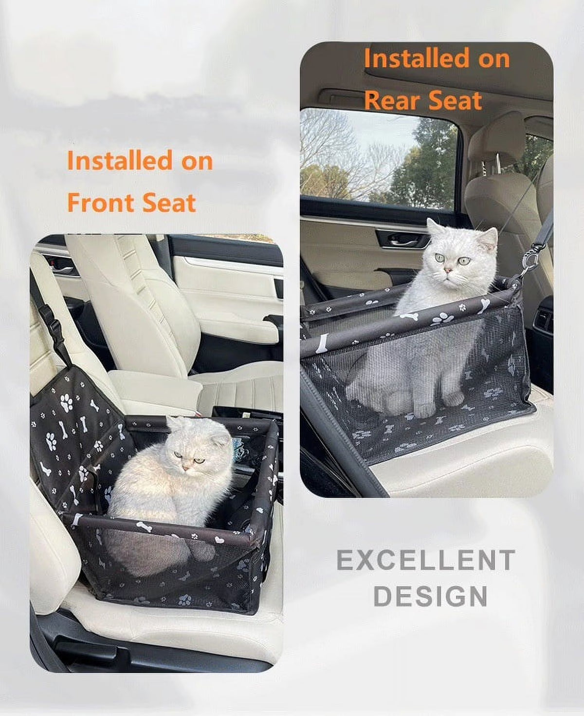 Pet Dog Cat Car Seat Booster for Small & Medium Pets, Portable Breathable Foldable Pet Carrier Seat Safety Anti-Collapse for Travel with Seat Belt, Gray Printed