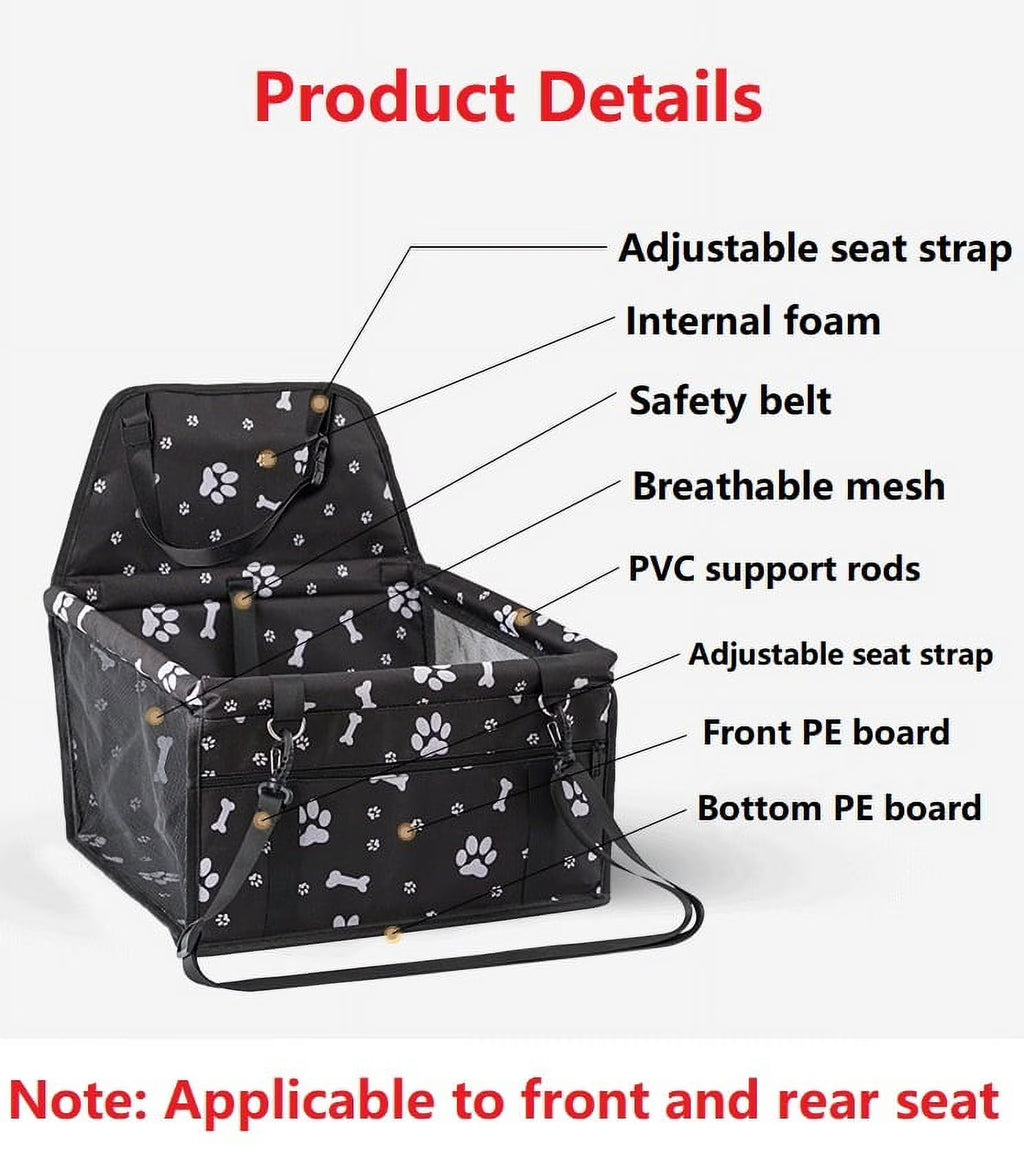Pet Dog Cat Car Seat Booster for Small & Medium Pets, Portable Breathable Foldable Pet Carrier Seat Safety Anti-Collapse for Travel with Seat Belt, Gray Printed
