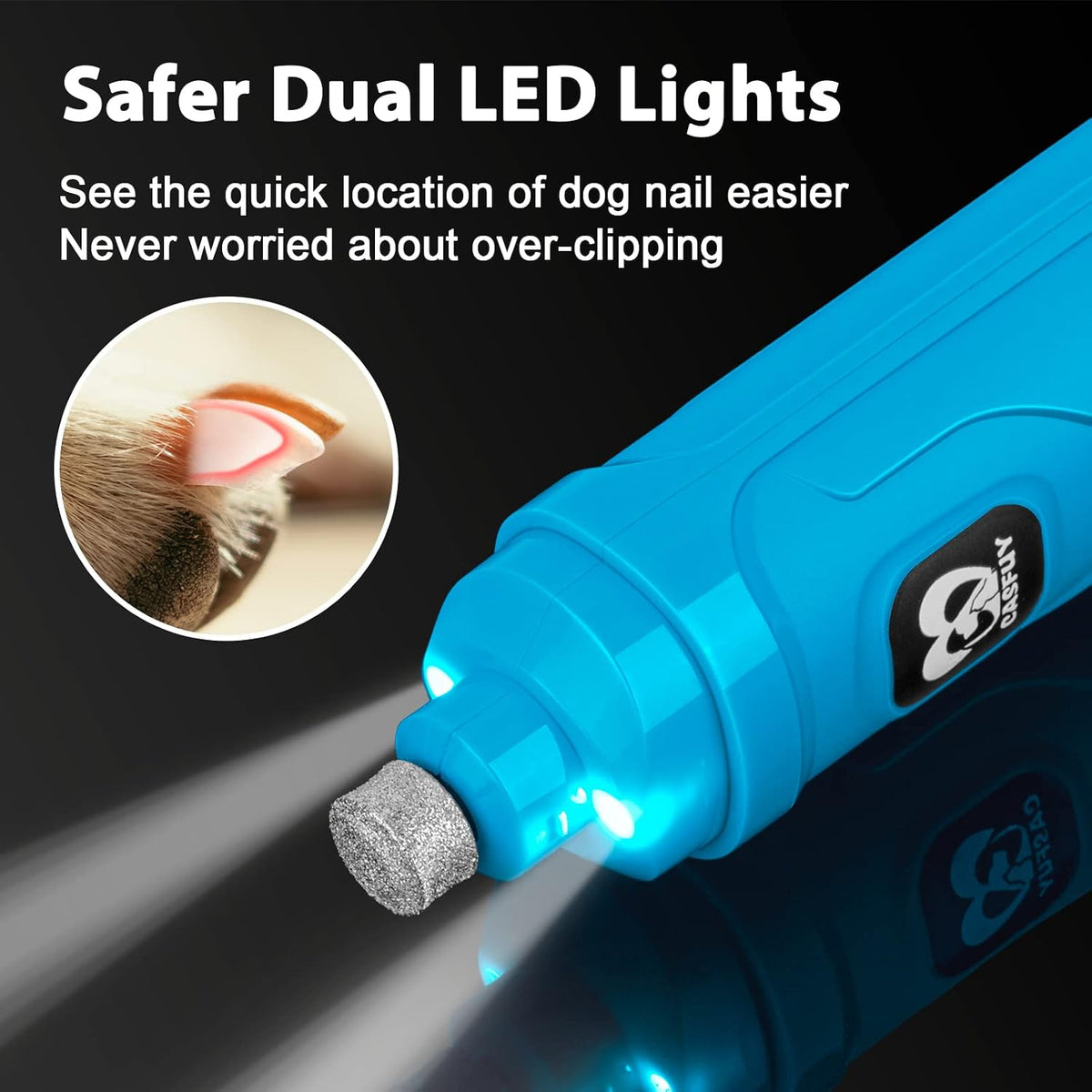 Dog Nail Grinder with 2 LED Light - New Version 2-Speed Powerful Electric Pet Nail Trimmer Professional Quiet Painless Paws Grooming & Smoothing for Small Medium Large Dogs(Bright Blue)