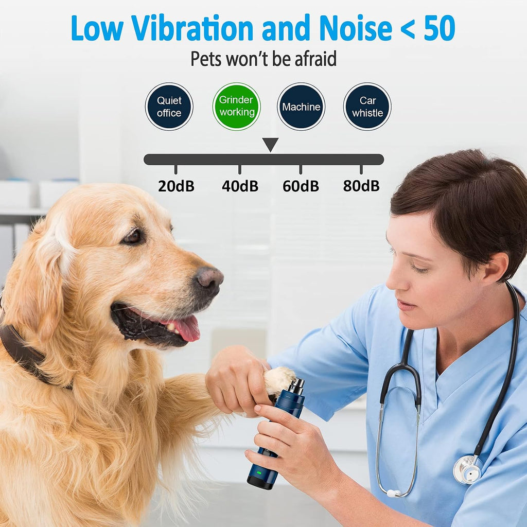 Dog Nail Grinder with 2 LED Light - 4.8V Super Powerful 2-Speed Electric Pet Nail Trimmer for Medium Large Dogs Quiet Rechargeable Painless Paws Grooming & Smoothing Tool (Dark Blue)