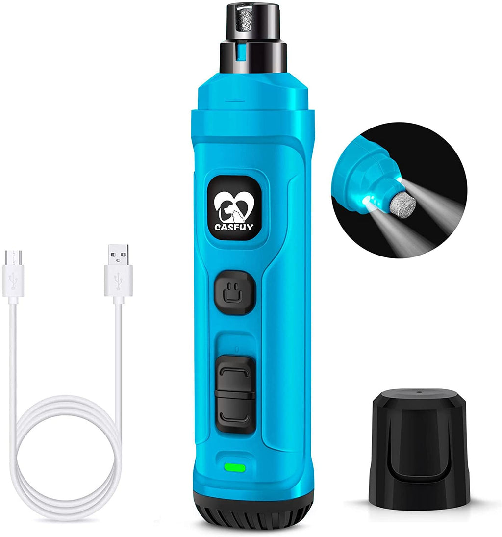 Dog Nail Grinder with 2 LED Light - New Version 2-Speed Powerful Electric Pet Nail Trimmer Professional Quiet Painless Paws Grooming & Smoothing for Small Medium Large Dogs(Bright Blue)